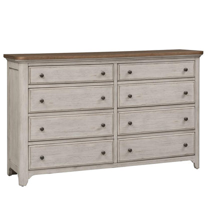 Farmhouse Reimagined Dresser & Mirror in Antique White w/ Chestnut Top