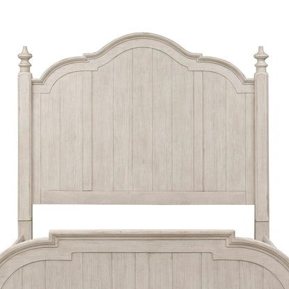 Farmhouse Reimagined King Poster Bed in Antique White w/ Chestnut Top