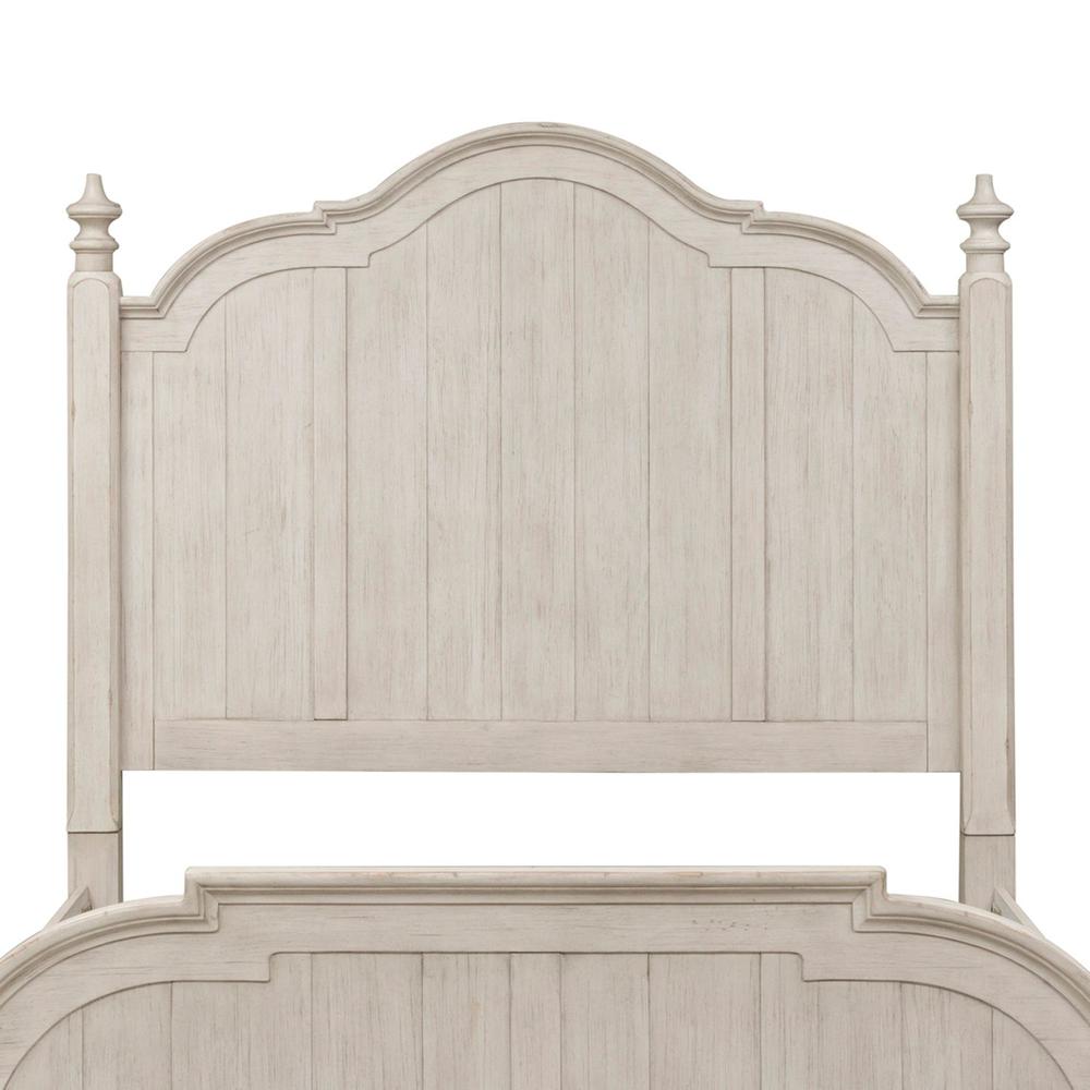 Farmhouse Reimagined Queen Poster Bed in Antique White w/ Chestnut Top