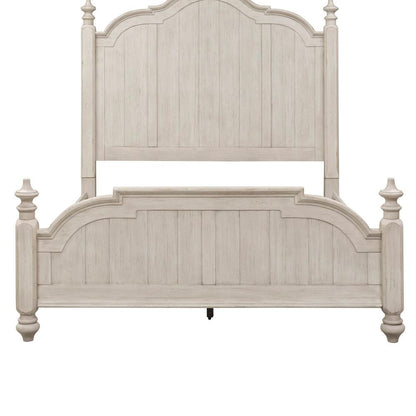 Farmhouse Reimagined Queen Poster Bed in Antique White w/ Chestnut Top