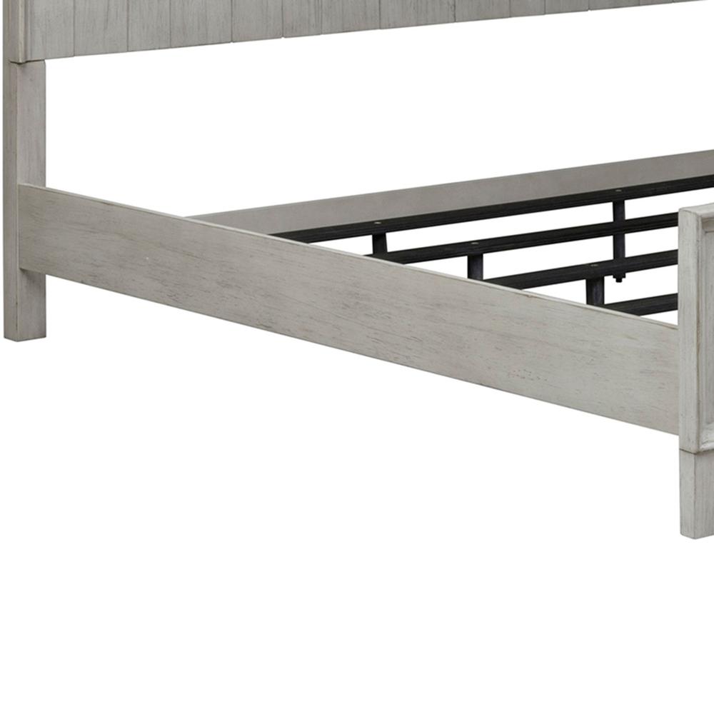 Farmhouse Reimagined Queen Poster Bed in Antique White w/ Chestnut Top