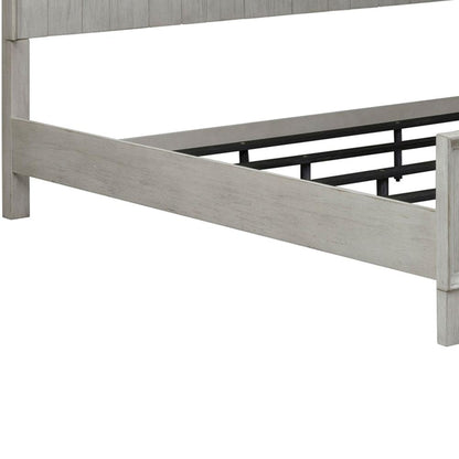 Farmhouse Reimagined Queen Poster Bed in Antique White w/ Chestnut Top
