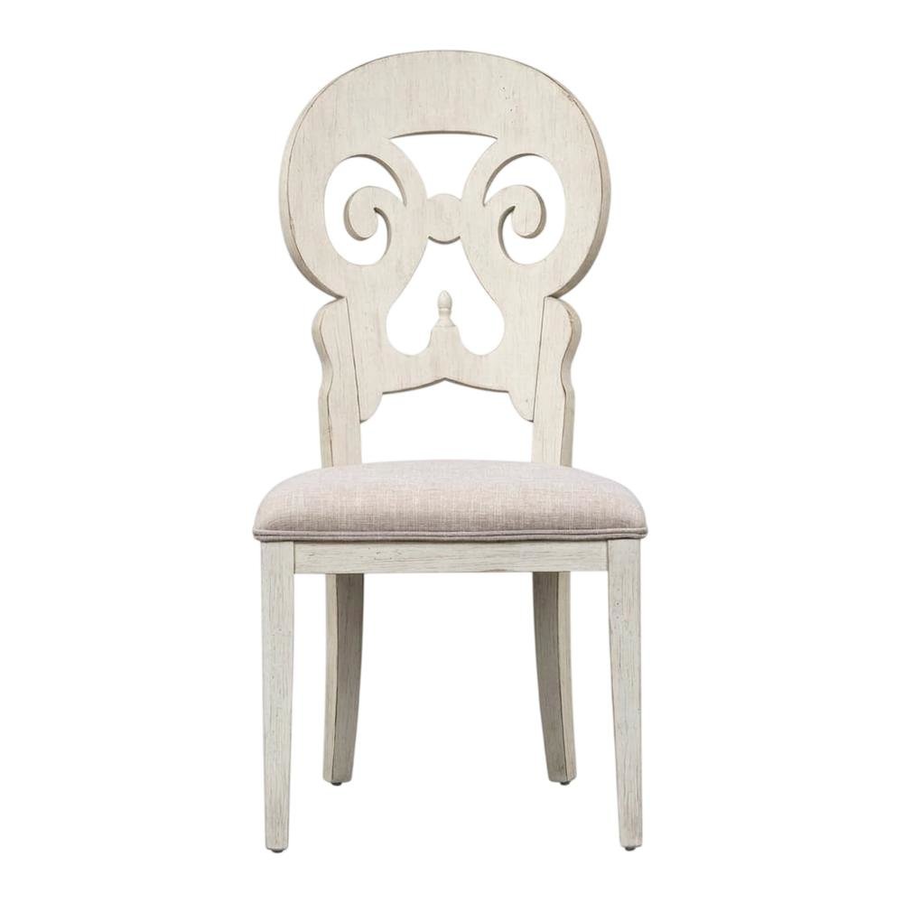 Solid Wood Splat Back Farmhouse Dining Chair with Linen Blend Seat, White