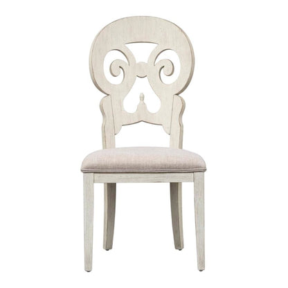 Solid Wood Splat Back Farmhouse Dining Chair with Linen Blend Seat, White