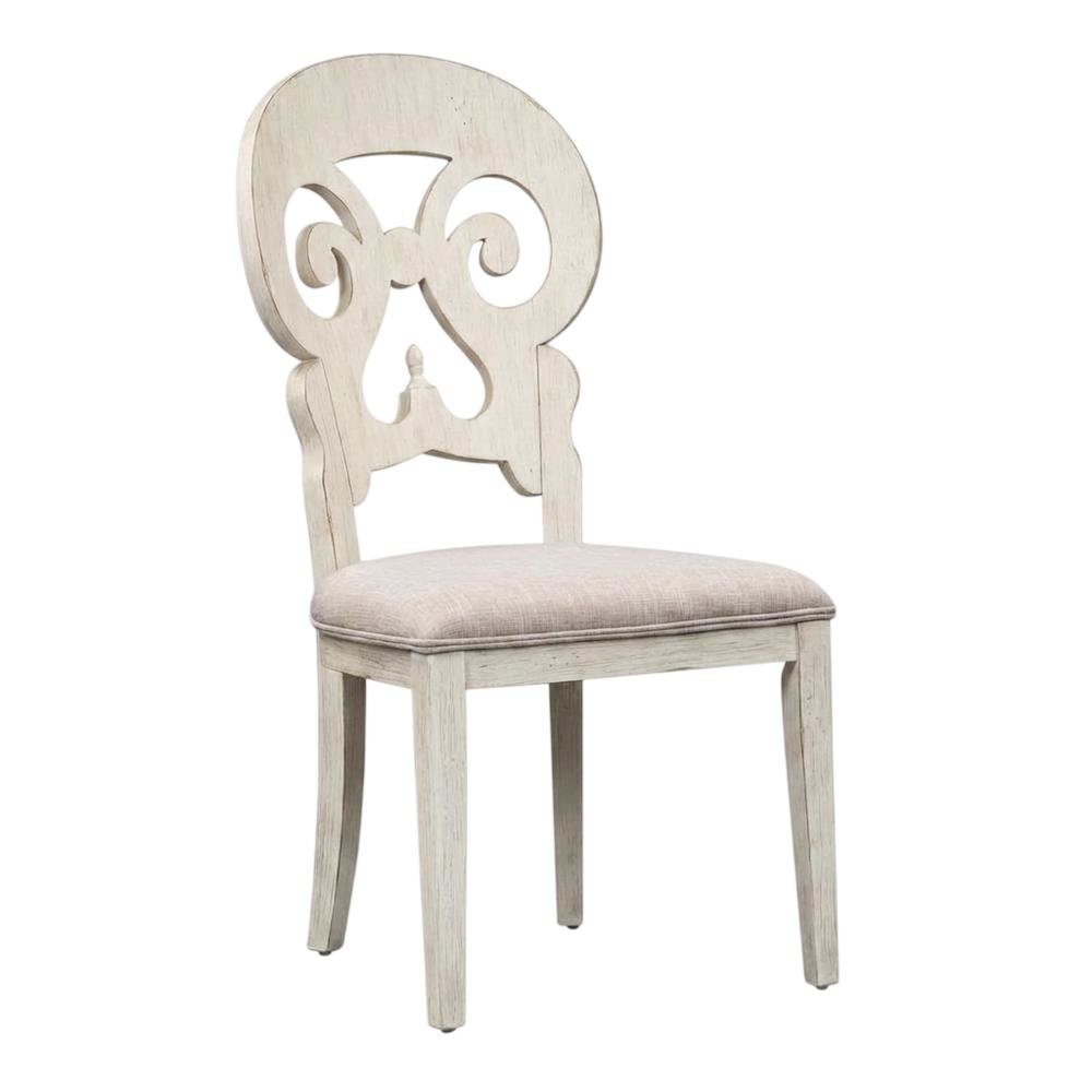 Solid Wood Splat Back Farmhouse Dining Chair with Linen Blend Seat, White