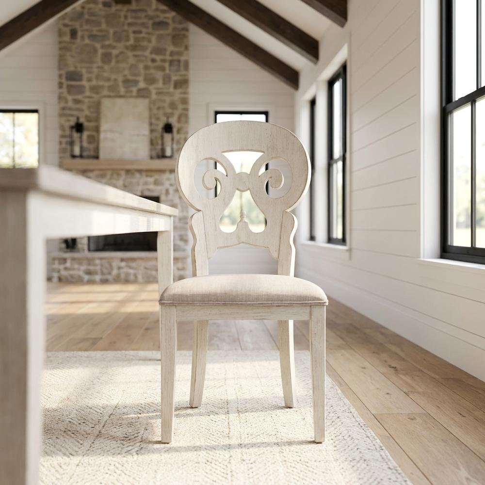 Solid Wood Splat Back Farmhouse Dining Chair with Linen Blend Seat, White