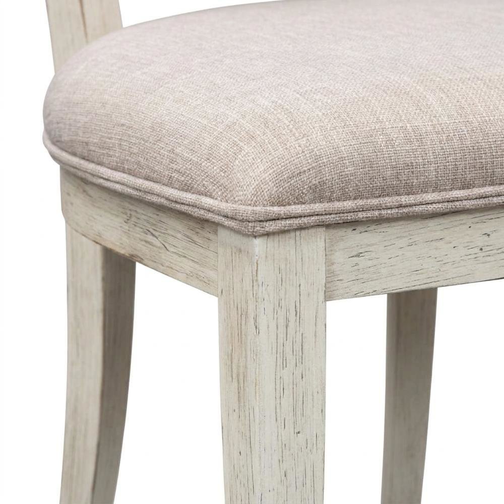 Solid Wood Splat Back Farmhouse Dining Chair with Linen Blend Seat, White