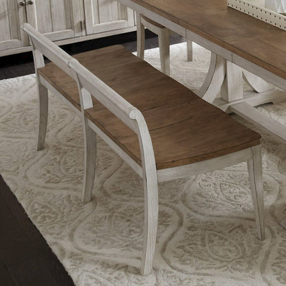 Reimagined 6 Piece Trestle Table Set - Dining Bench, 4 Ladder Back Chairs, 18"