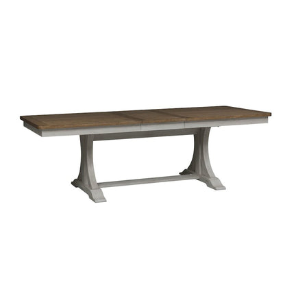 Reimagined 6 Piece Upholstered Trestle Table Set - Dining Bench, 4 Splat Back