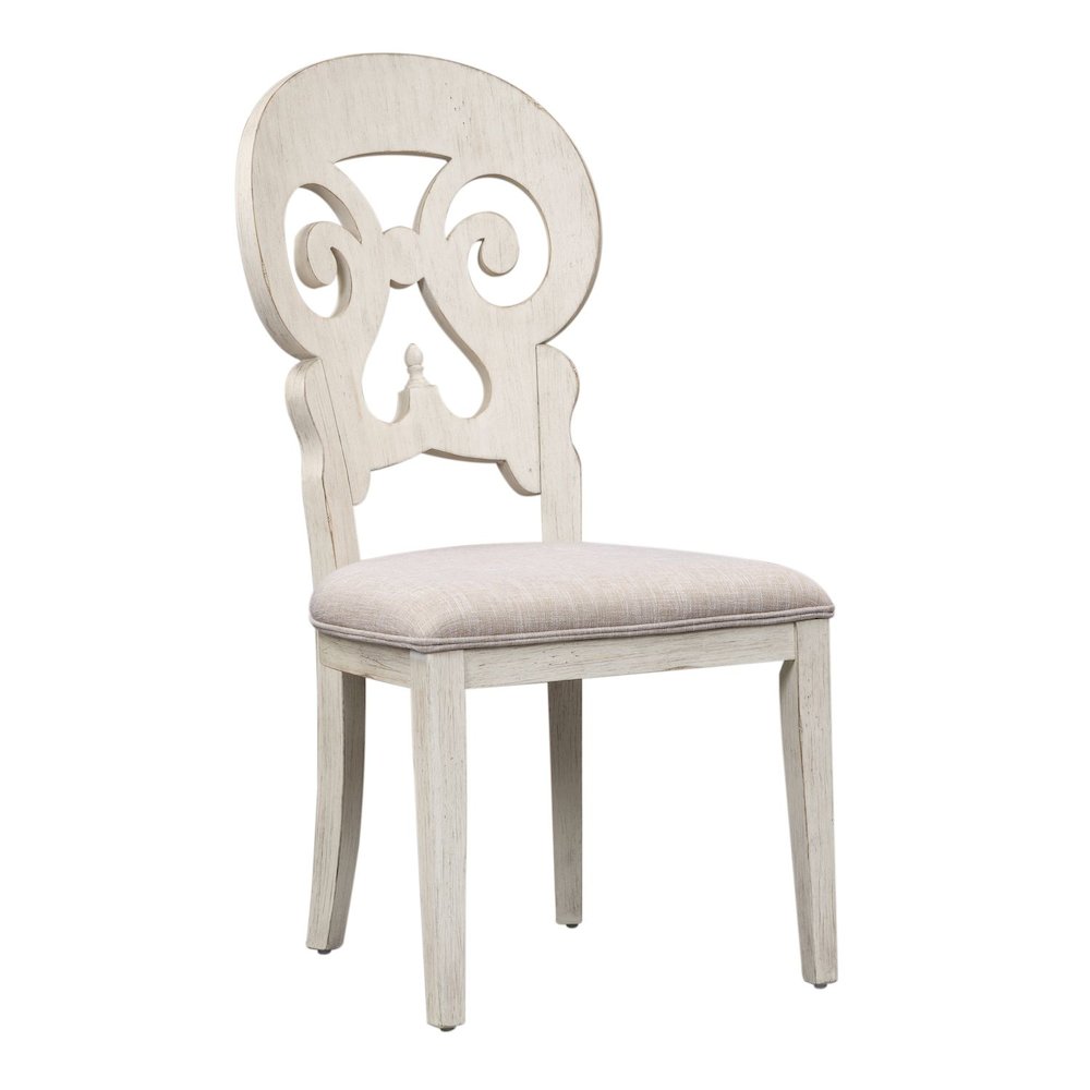 Reimagined 7 Piece Trestle Table Set - 6 Splat Back Chairs, 18" Leaf - Antique