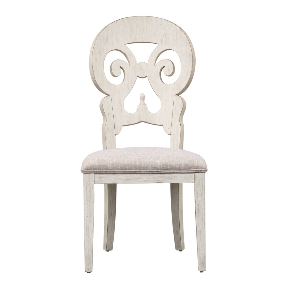 Reimagined 7 Piece Trestle Table Set - 6 Splat Back Chairs, 18" Leaf - Antique