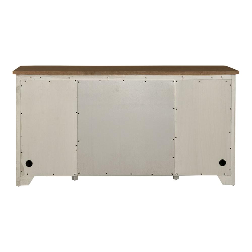 Farmhouse Reimagined Door Credenza in Antique White w/ Chestnut Top