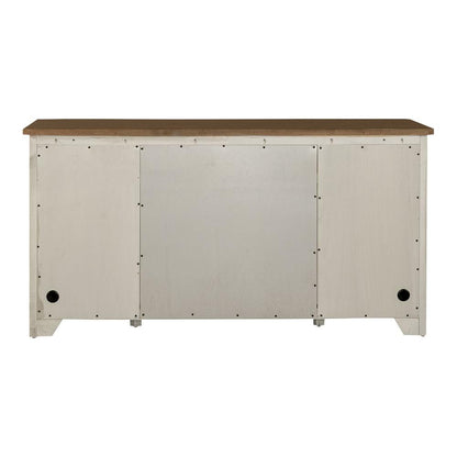 Farmhouse Reimagined Door Credenza in Antique White w/ Chestnut Top