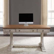 Farmhouse Reimagined 3 Piece Desk & Hutch Set in Antique White w/ Chestnut Top