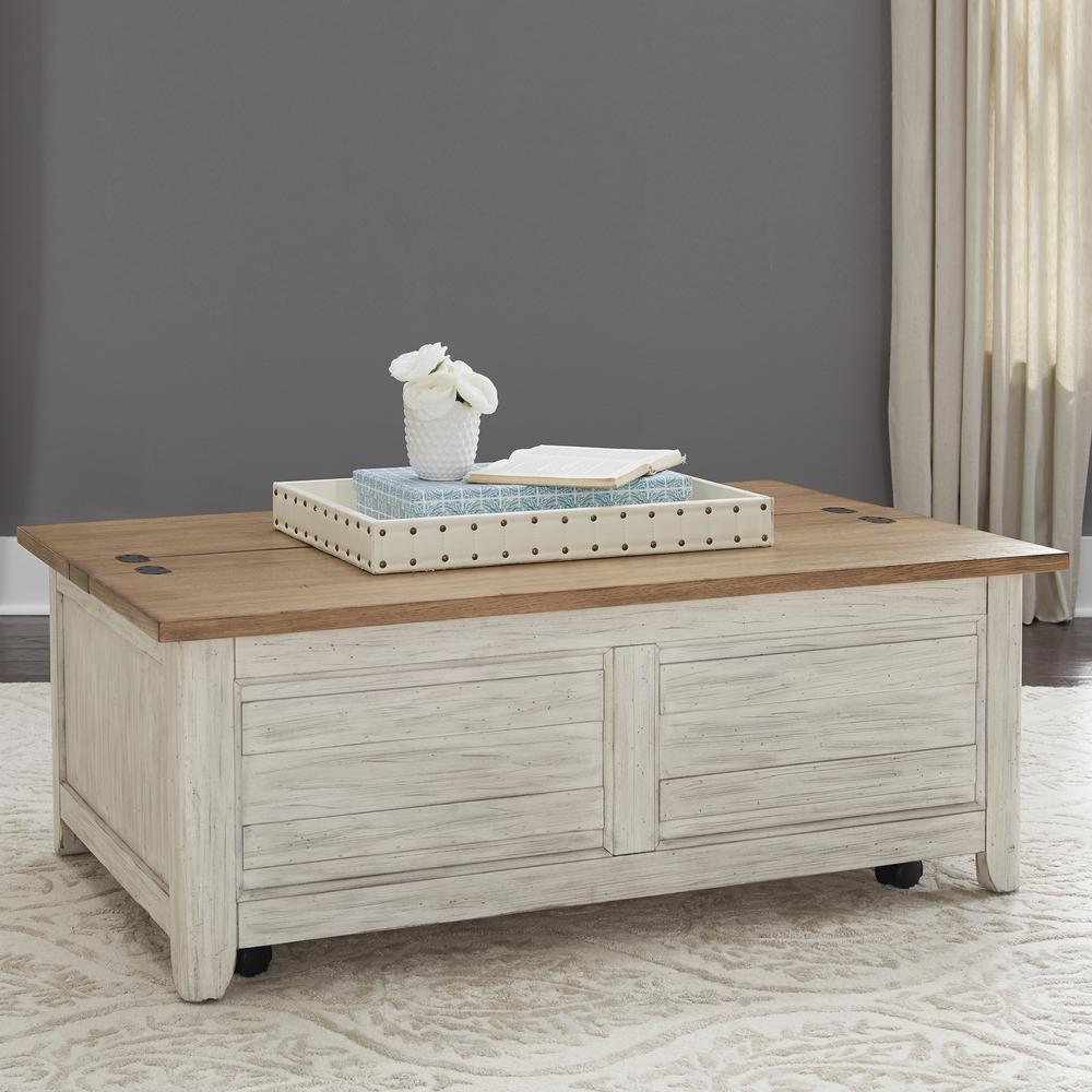 Farmhouse Reimagined Storage Trunk in Antique White w/ Chestnut Top
