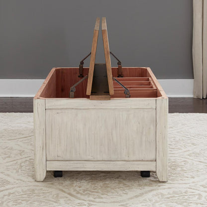 Farmhouse Reimagined Storage Trunk in Antique White w/ Chestnut Top