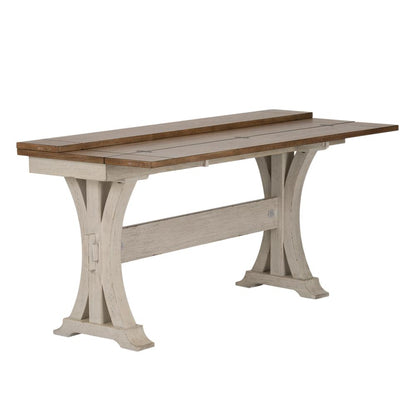Farmhouse Reimagined Flip Lid Sofa Table in Antique White w/ Chestnut Top