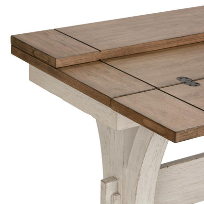 Farmhouse Reimagined Flip Lid Sofa Table in Antique White w/ Chestnut Top