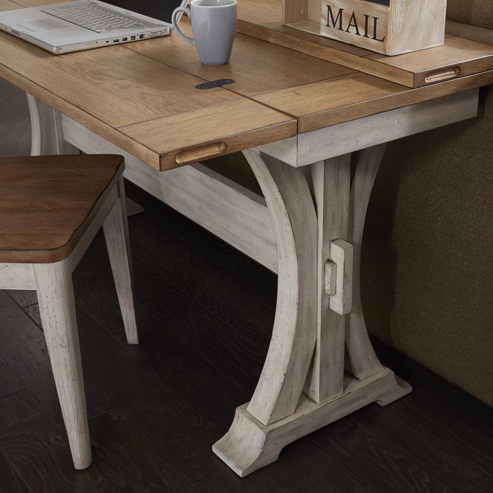 Farmhouse Reimagined Flip Lid Sofa Table in Antique White w/ Chestnut Top
