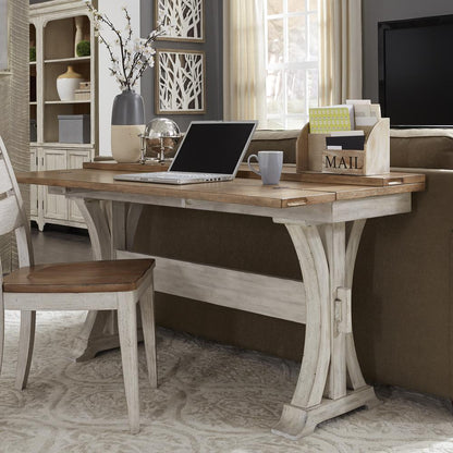 Farmhouse Reimagined Flip Lid Sofa Table in Antique White w/ Chestnut Top