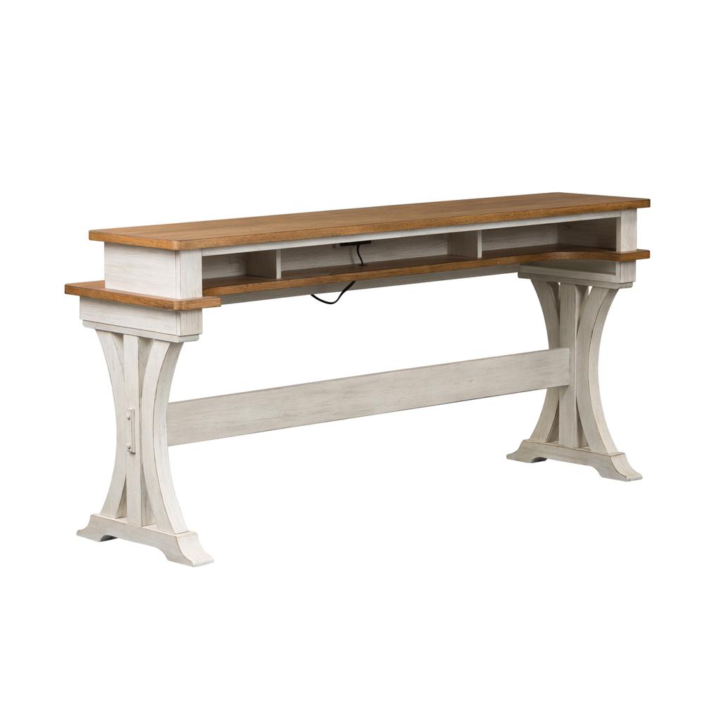 Farmhouse Reimagined Console Bar Table in Antique White w/ Chestnut Top