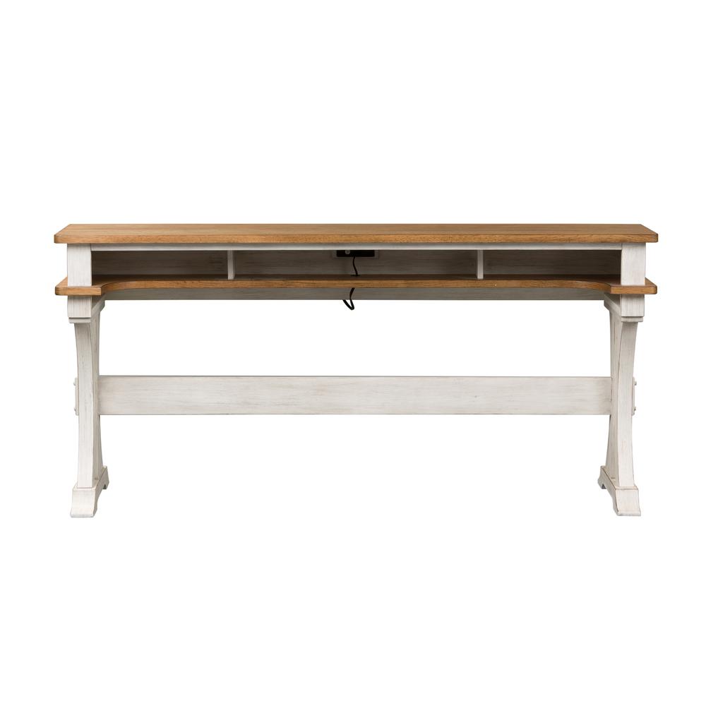 Farmhouse Reimagined Console Bar Table in Antique White w/ Chestnut Top