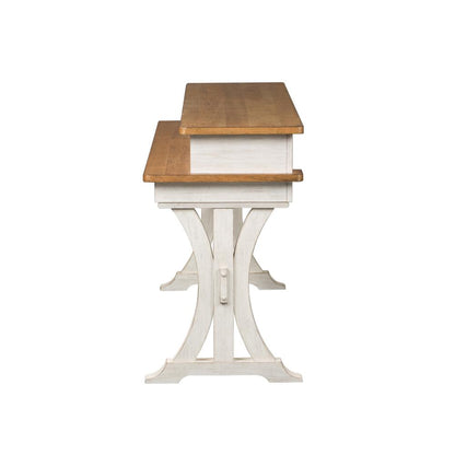 Farmhouse Reimagined Console Bar Table in Antique White w/ Chestnut Top