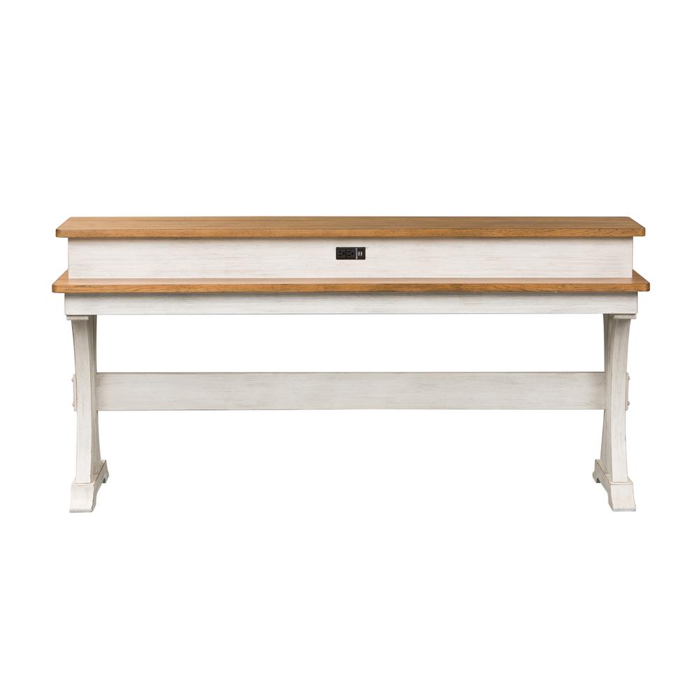 Farmhouse Reimagined Console Bar Table in Antique White w/ Chestnut Top