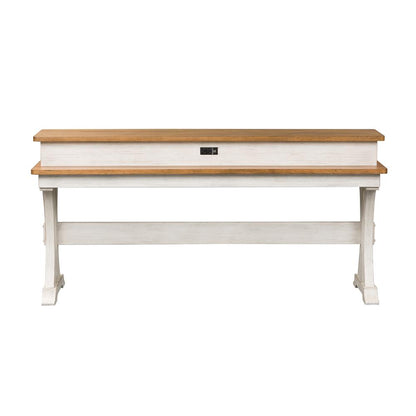 Farmhouse Reimagined Console Bar Table in Antique White w/ Chestnut Top