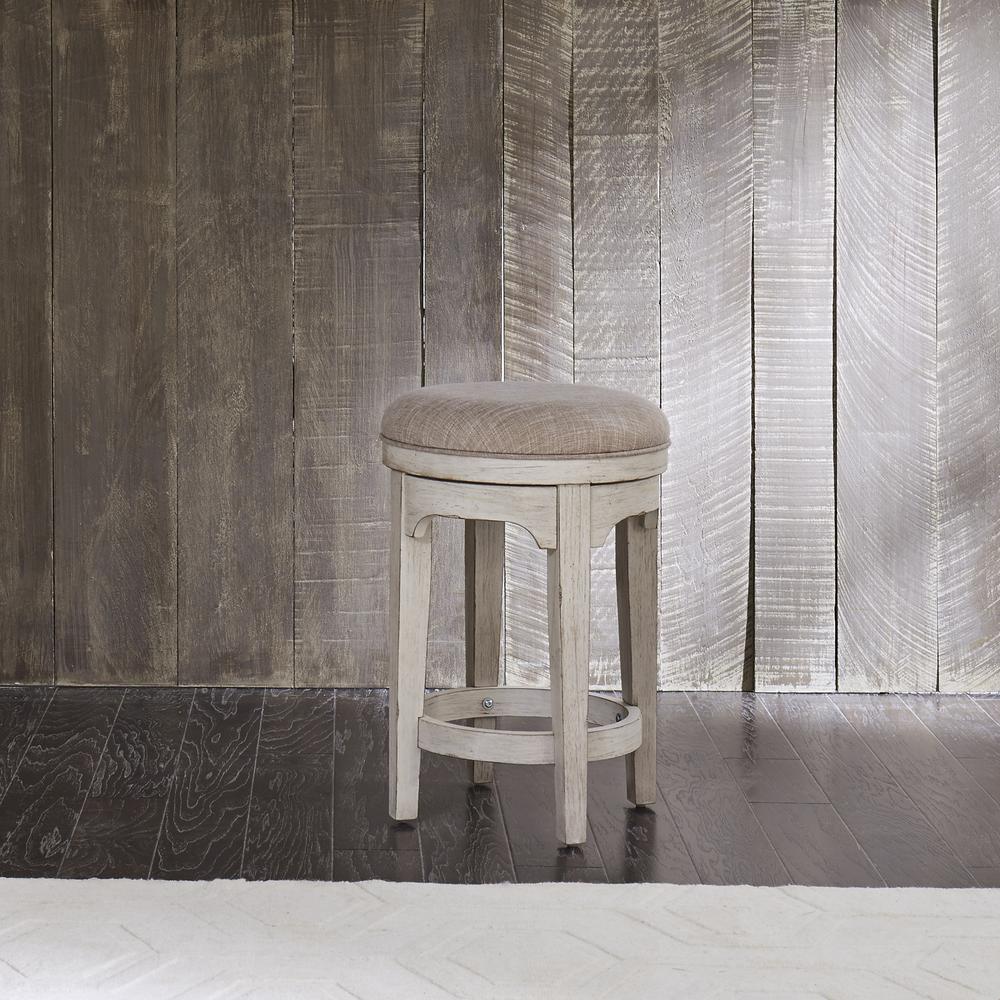 Farmhouse Reimagined Console Swivel Stool in Antique White w/ Chestnut Top