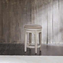 Farmhouse Reimagined Console Swivel Stool in Antique White w/ Chestnut Top