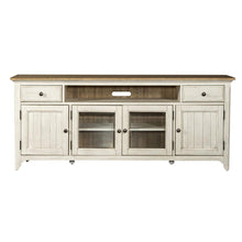 Farmhouse Reimagined Entertainment TV Stand in Antique White w/ Chestnut Top