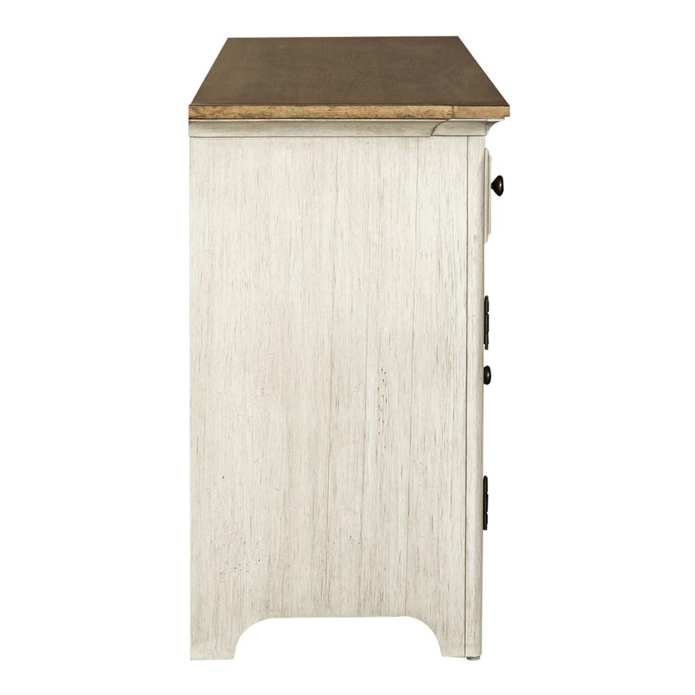 Farmhouse Reimagined Entertainment TV Stand in Antique White w/ Chestnut Top