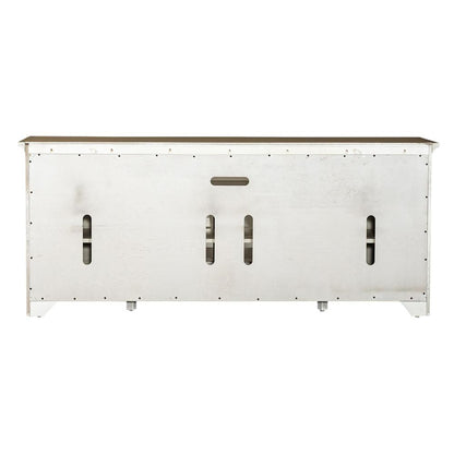 Farmhouse Reimagined Entertainment TV Stand in Antique White w/ Chestnut Top