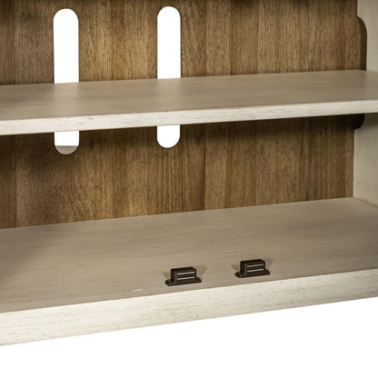 Farmhouse Reimagined Entertainment TV Stand in Antique White w/ Chestnut Top