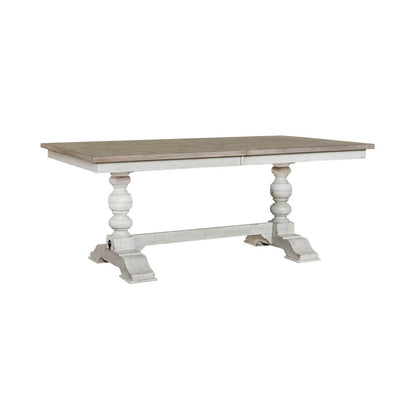 Whitney 7 Piece Trestle Table Set - Antique Linen w/ Weathered Gray