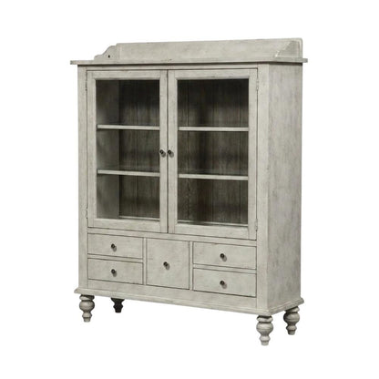 Oak Veneer Curio Cabinet with Glass Doors and Built-In Lighting, White