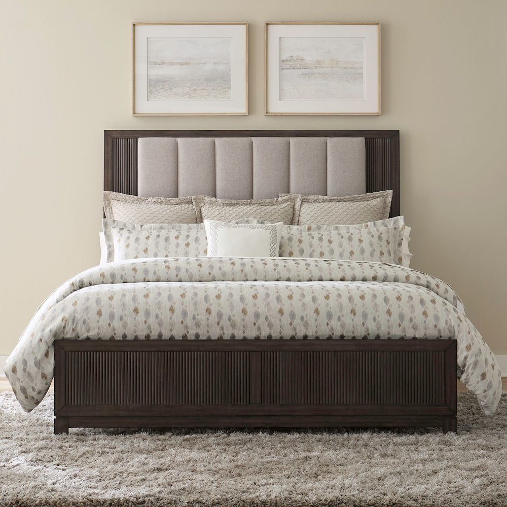 Queen Upholstered Bed, Dresser & Mirror, Night Stand Bedroom Set - Caffe