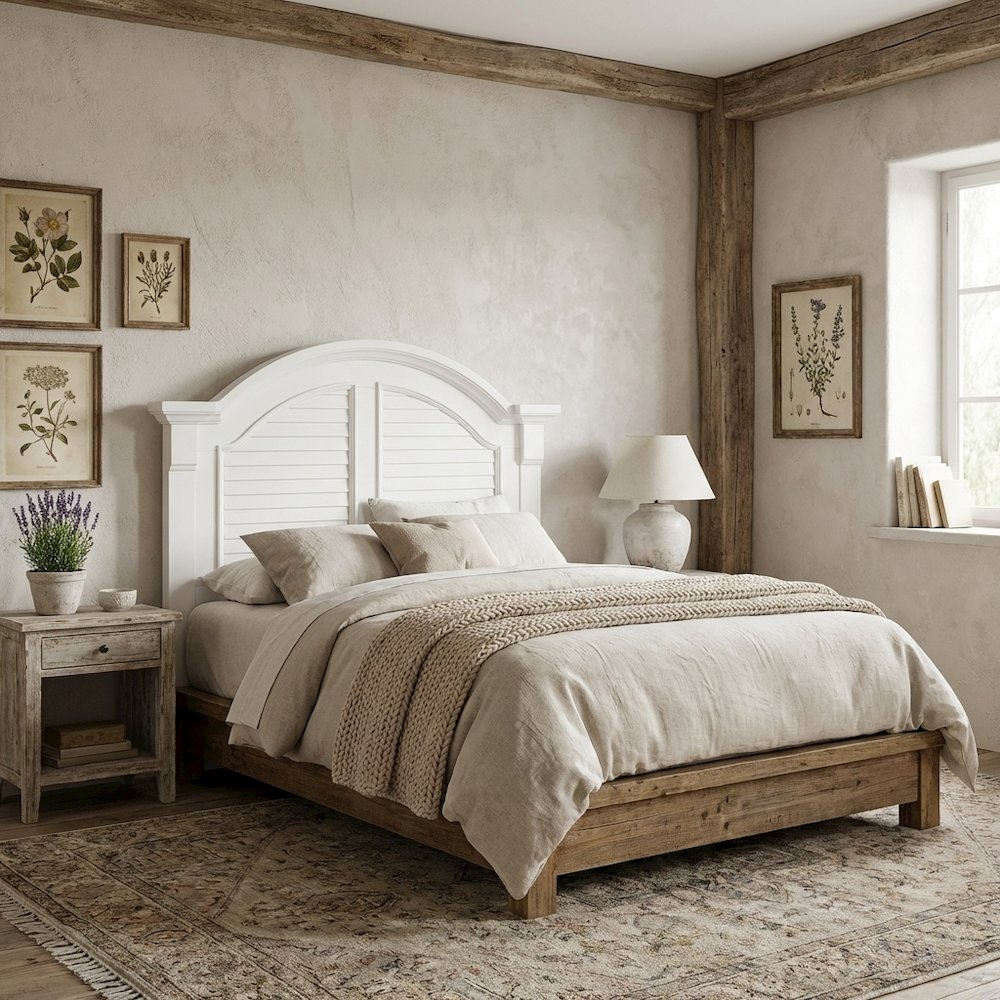 Oyster White Headboard with Solid and Manufactured Wood Frame for Bedroom