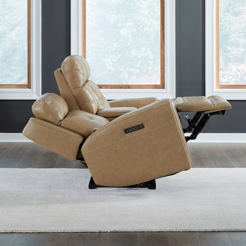 Carrington Power Recline Set with Sofa & Loveseat - York Sand Leather