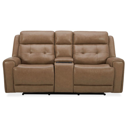 Carrington Power Recline Set with Sofa & Loveseat - York Sand Leather
