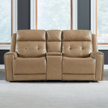 Carrington Power Recline Set with Sofa & Loveseat - York Sand Leather