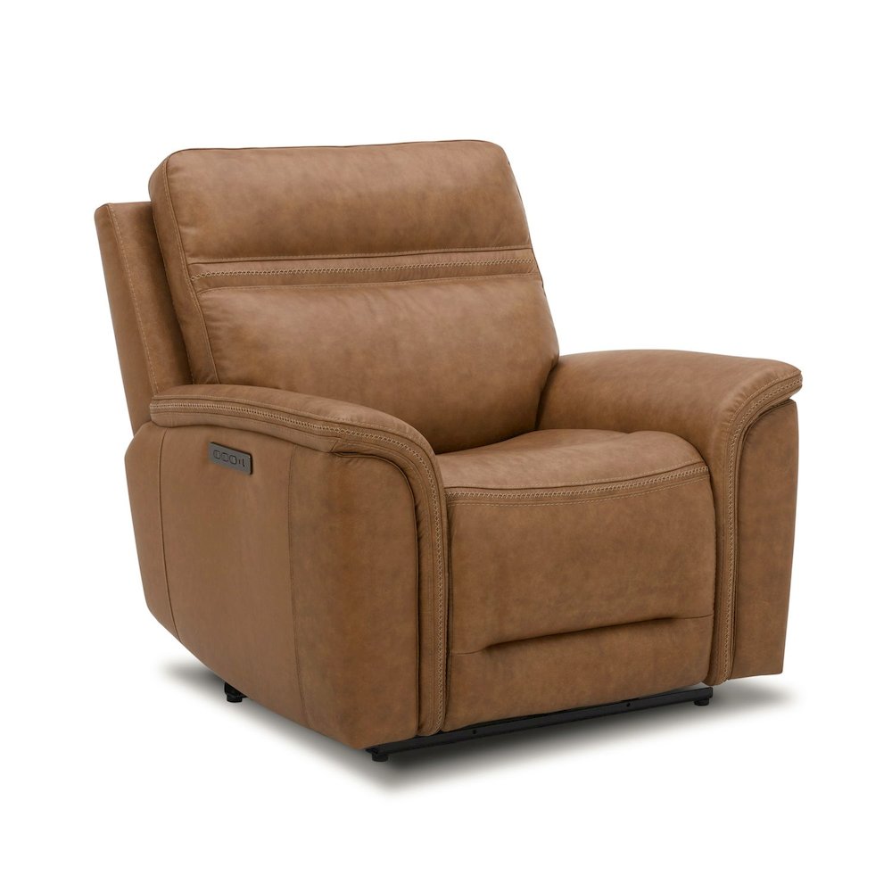 Cooper Swivel Glide Power Recliner, Power Headrest, Lumbar in Camel Leather