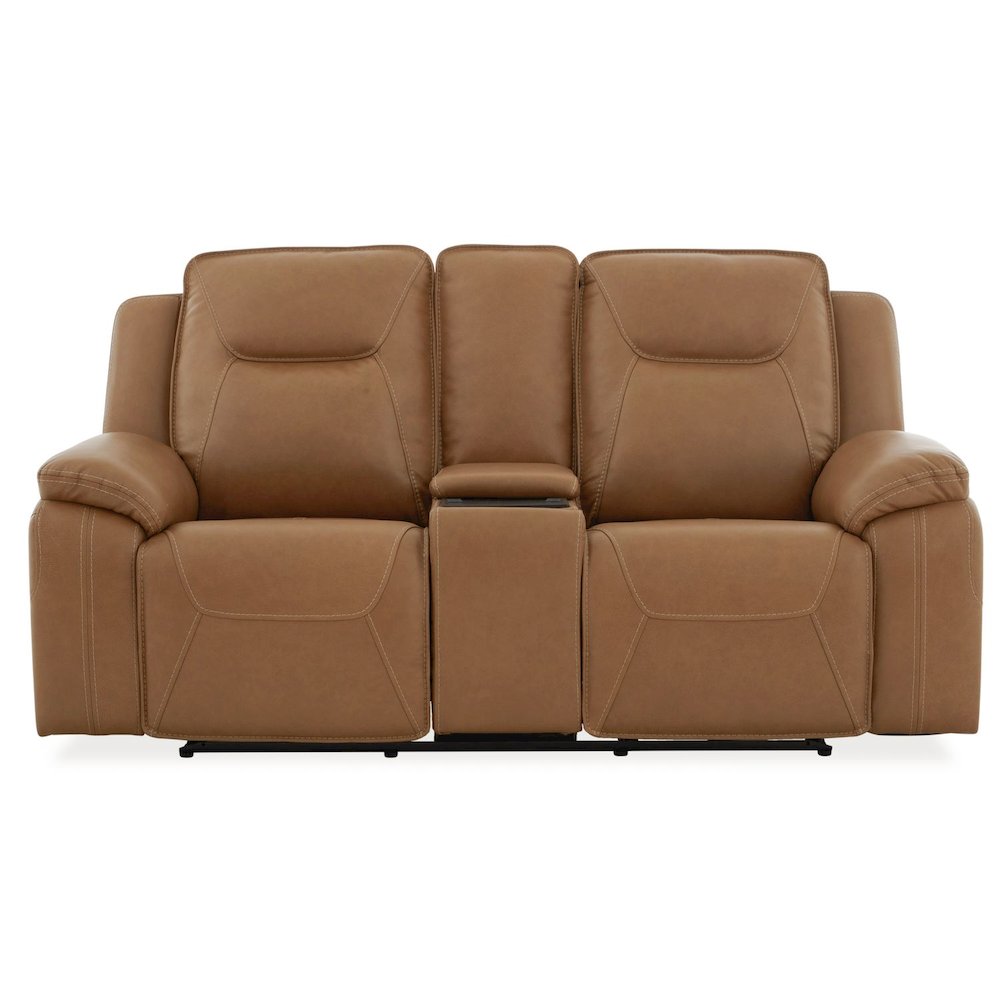 Power Recline Loveseat with Console, Charging Ports - York Butternut Leather