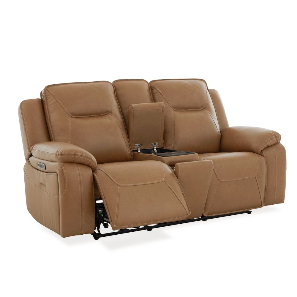 Power Recline Loveseat with Console, Charging Ports - York Butternut Leather