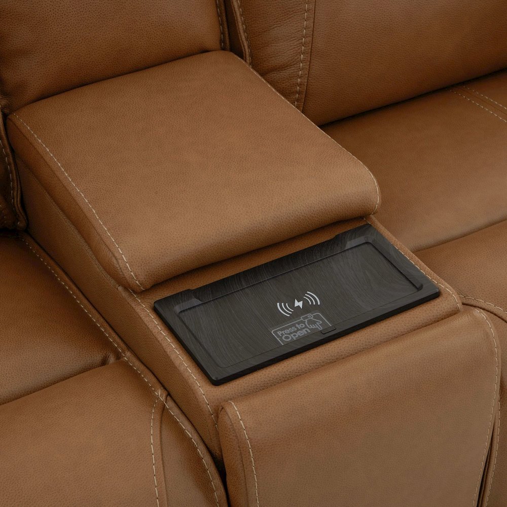 Power Recline Loveseat with Console, Charging Ports - York Butternut Leather