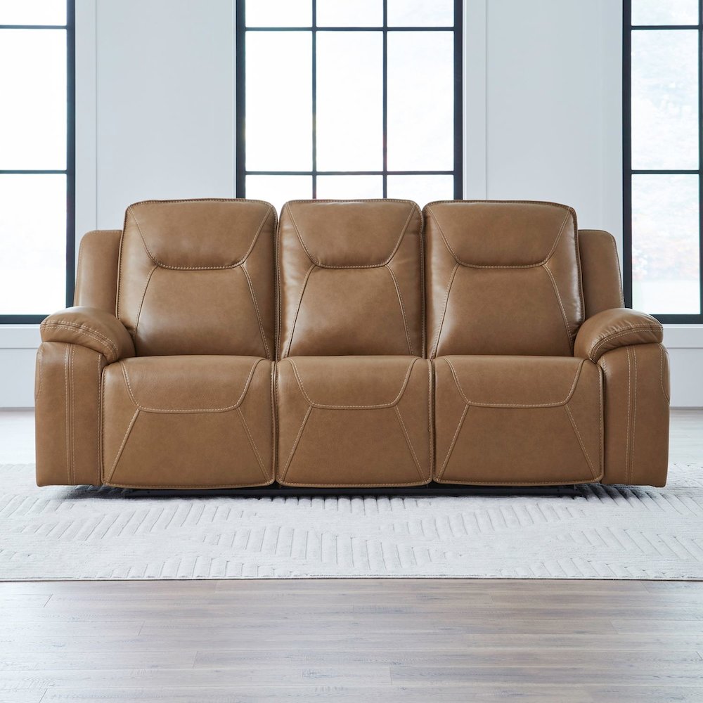 Power Recline Sofa with Charging Ports, Heat and Massage- York Butternut Leather