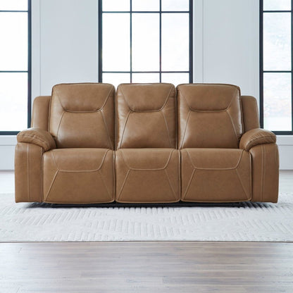 Power Recline Sofa with Charging Ports, Heat and Massage- York Butternut Leather