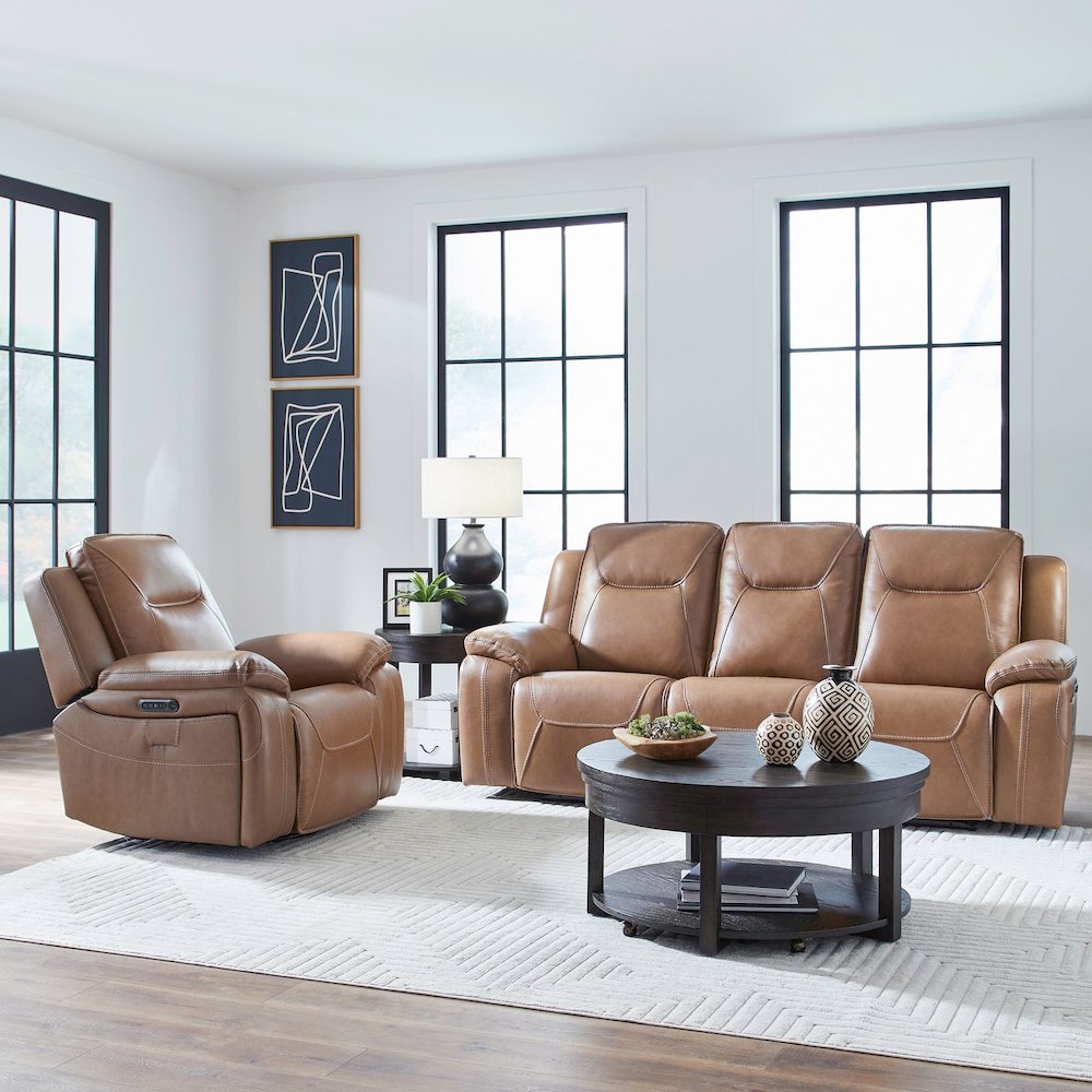 Power Recline Sofa & Recliner with Charging Ports - York Butternut Leather