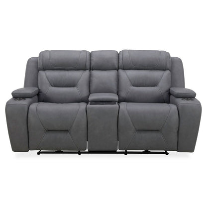 Power Recline Loveseat with Console, Charging Ports - Aline Blue Gray Leather